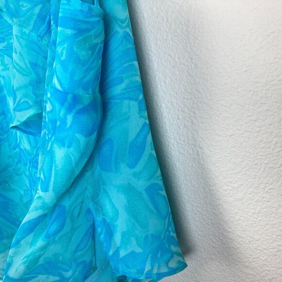 Drapers and Damons Asymmetrical Ruffle Tiered Blouse Size Petite LP Blue - Picture 4 of 7